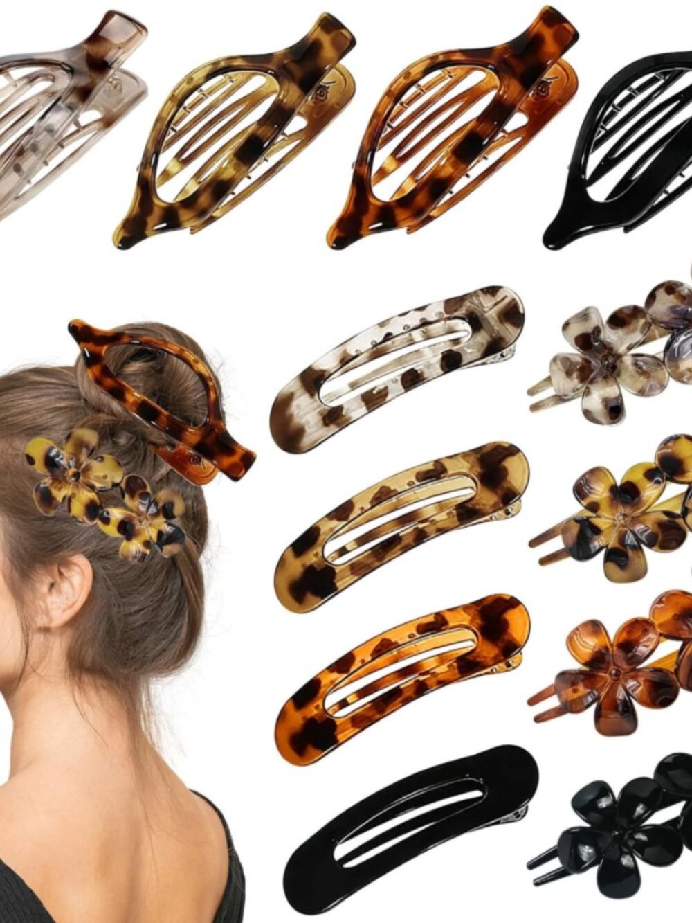 YINGFENG 12 Pcs Tortoiseshell Flat Hair Clips, Flat Claw Clip for Women neutral